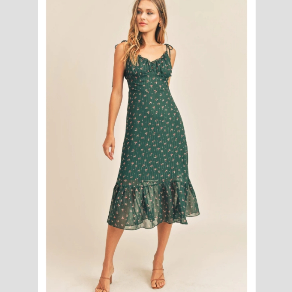 NWOT Reset by Jane Floral ditsy tie strap midi dress XS/S